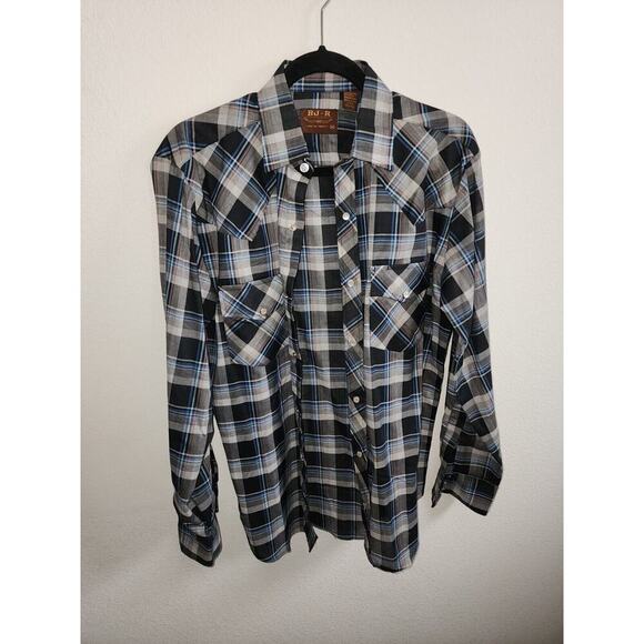 Long Other - BJ-R Size M Men’s Western Shirt Snap Button Long Tail Form Fit Long Sleeve
